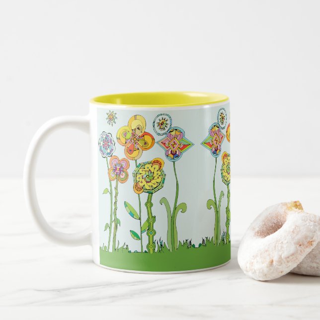 Em Dois Tons Caneca de Café Flor (Com Donut)