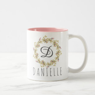 Em Dois Tons Caneca de café floral do monograma da grinalda