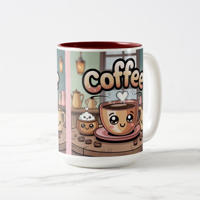 Em Dois Tons Caneca de Café Fofa Marrom com Duas Cores (Frente Esquerda)