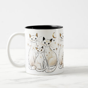Em Dois Tons Caneca de Café Gatos Celestiais Dourados Presente