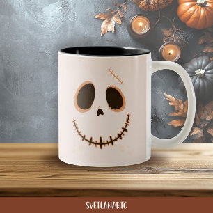 Em Dois Tons Caneca de Café Halloween Crânio Esqueleto Costurad