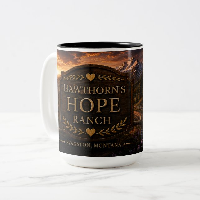 Em Dois Tons Caneca de Café Hawthorn's Hope Ranch (Frente Esquerda)