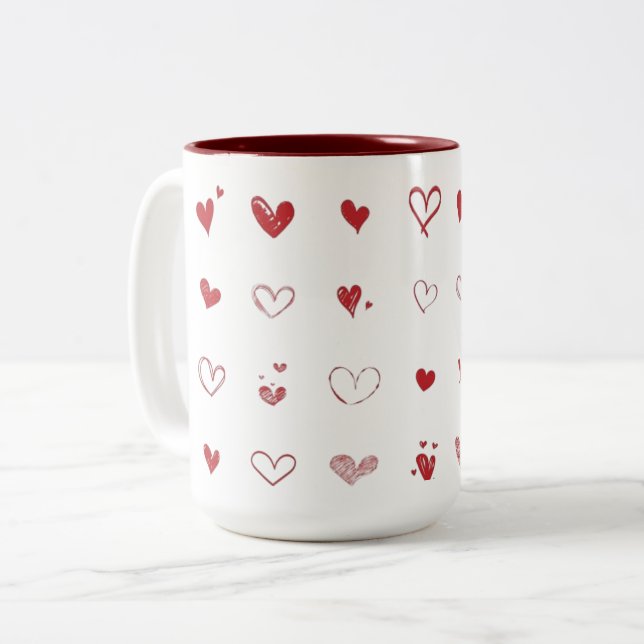 Em Dois Tons Caneca de café impressa com coração personalizado (Frente Esquerda)