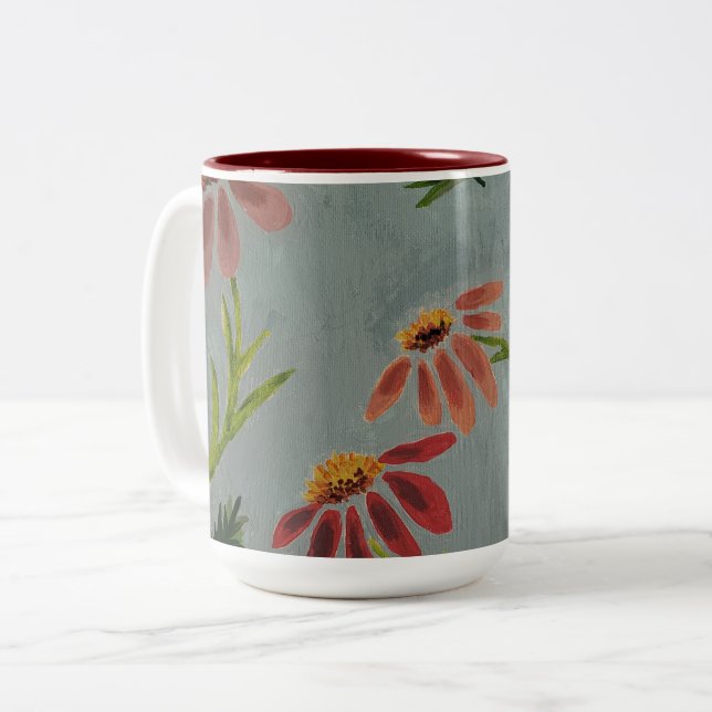 Em Dois Tons Caneca de café impressão de flores  (Frente Esquerda)