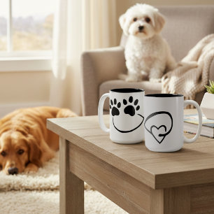 Em Dois Tons Caneca de Café Infinity Paw Prints and Heart, 450 