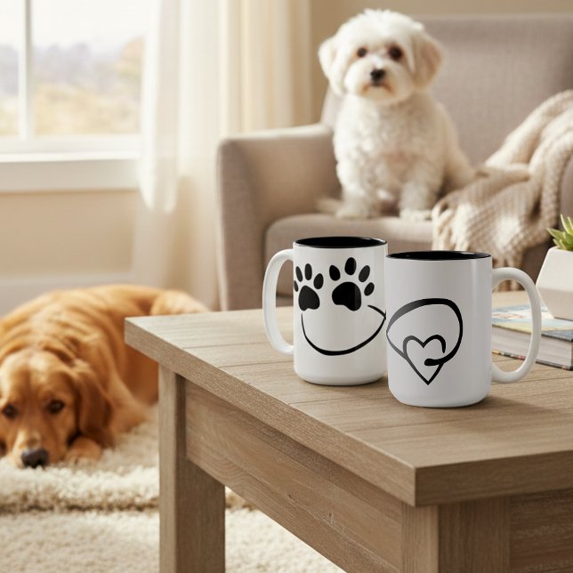 Em Dois Tons Caneca de Café Infinity Paw Prints e Heart, 450 ml (Endless love in every sip from the infinity paw print coffee mug. Perfect for pet lovers! 🐾❤️)
