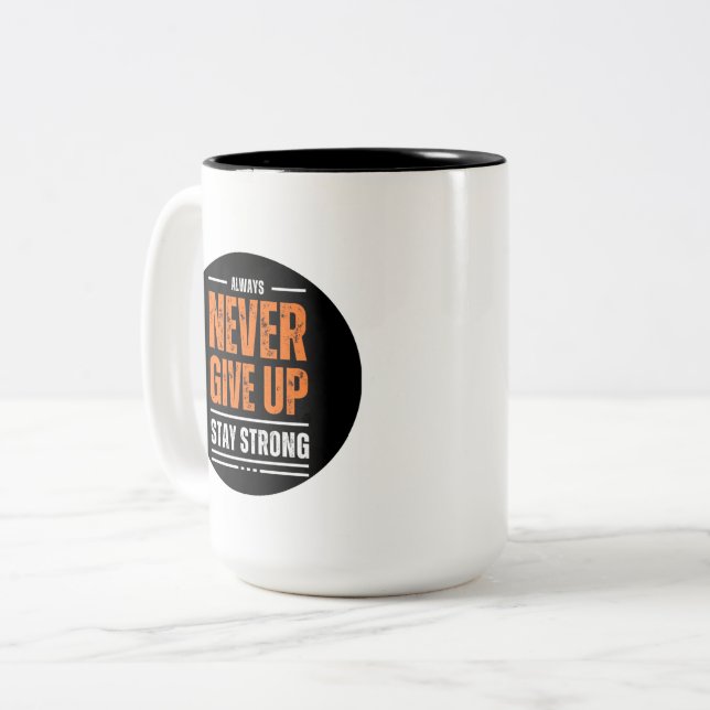 Em Dois Tons Caneca de Café Inspirador Nunca Desista (Frente Esquerda)