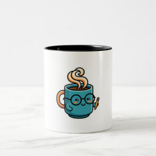 Em Dois Tons Caneca de Café Kawaii Fofa com Adesivo de Óculos d