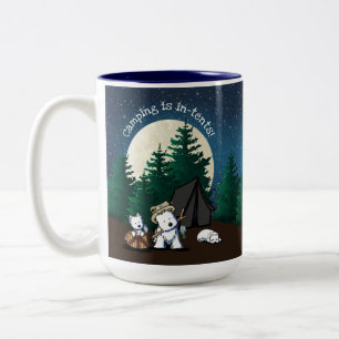 Em Dois Tons Caneca de Café KiniArt Westie Camping Two-Tone