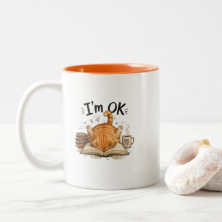 Em Dois Tons Caneca de Café Laranja Humor Gato Lendo