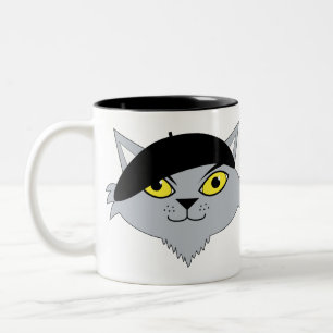 Em Dois Tons Caneca de café legal retro do gato do Beatnik