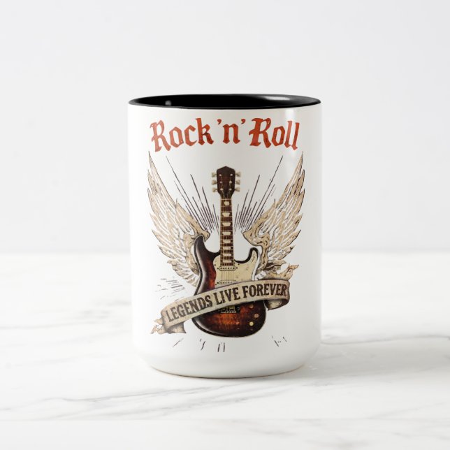 Em Dois Tons Caneca de café lendas do rock n roll guitarra (Centro)