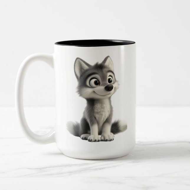 Em Dois Tons Caneca de Café Lobo Fofo | Caneca de Cachorro Husk (Esquerda)