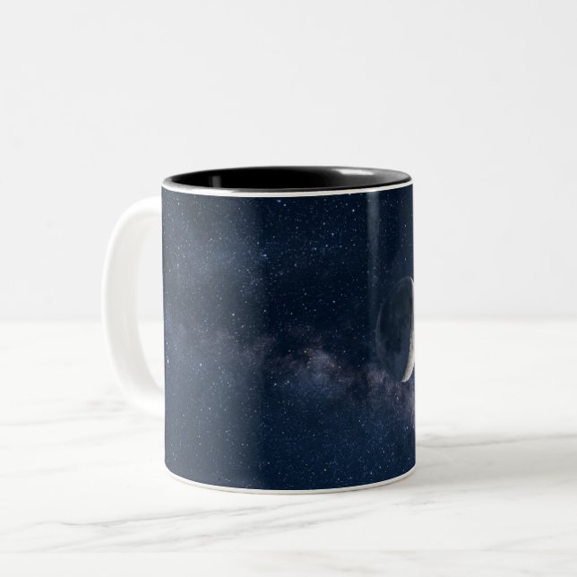 Em Dois Tons Caneca de Café Lua e Estrelas | Céu Noturno Celest (Frente Esquerda)
