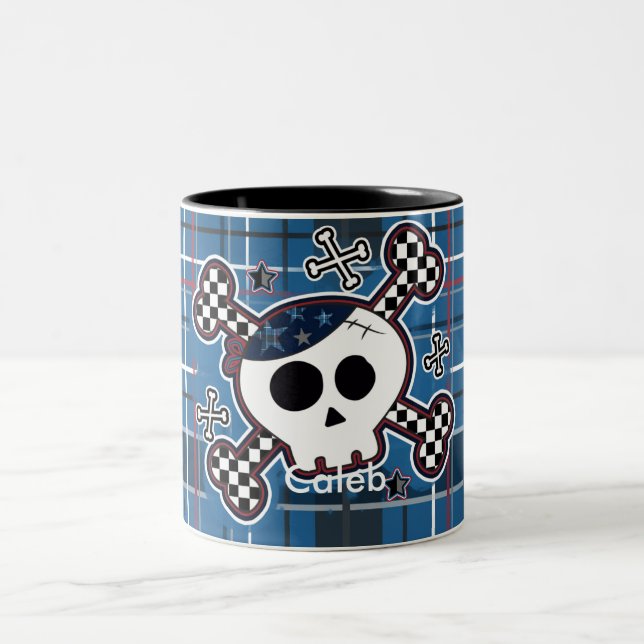 Em Dois Tons Caneca de Café Masculina Xadrez Azul Caveira e Oss (Centro)