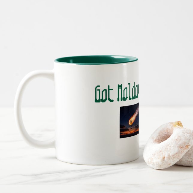 Em Dois Tons Caneca de café Moldavite Tektite. celestial Místic (Com Donut)