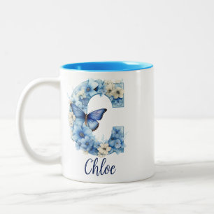 Em Dois Tons Caneca de café monogramada Floral Blue de 330 ml