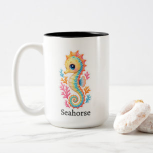 Em Dois Tons Caneca de Café Náutico Cavalo-Marinho Turquesa Vin