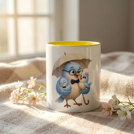 Em Dois Tons Caneca de Café Papai Pássaro Azul e Bebês Pássaros