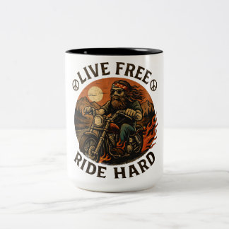 Em Dois Tons Caneca de café para motociclista com 'Viva livre,