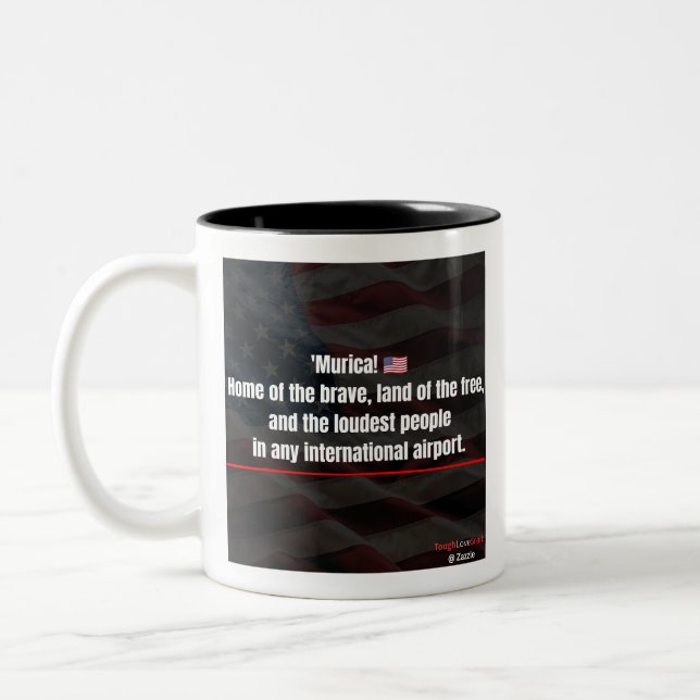 Em Dois Tons Caneca de café patriótica engraçada 'Murica! (Esquerda)