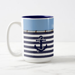 Em Dois Tons Caneca de Café Personalizada Com Âncoras e Listras