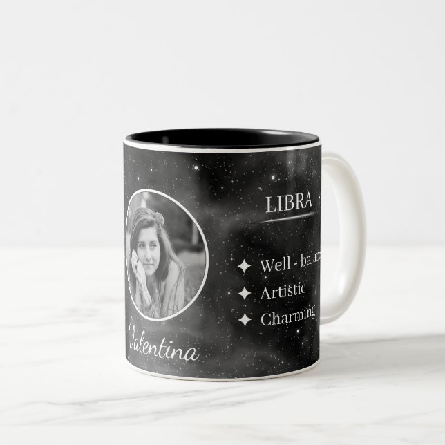 Em Dois Tons Caneca de Café Personalizada com Foto e Nome Libra (Frente Esquerda)
