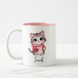 Em Dois Tons Caneca de Café Personalizada com Gatinho de Desenh