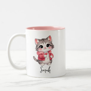 Em Dois Tons Caneca de Café Personalizada com Gatinho de Desenh