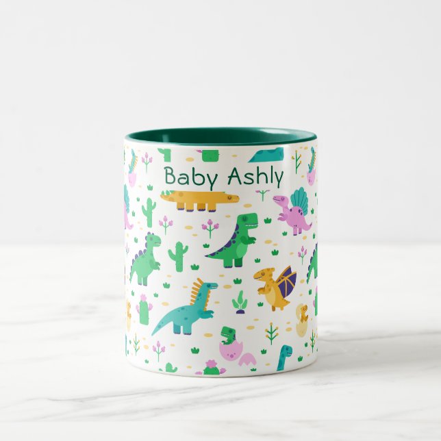 Em Dois Tons Caneca de café personalizada com nome de dinossaur (Centro)