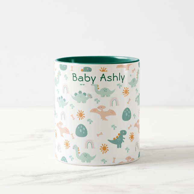 Em Dois Tons Caneca de café personalizada com nome de dinossaur (Centro)