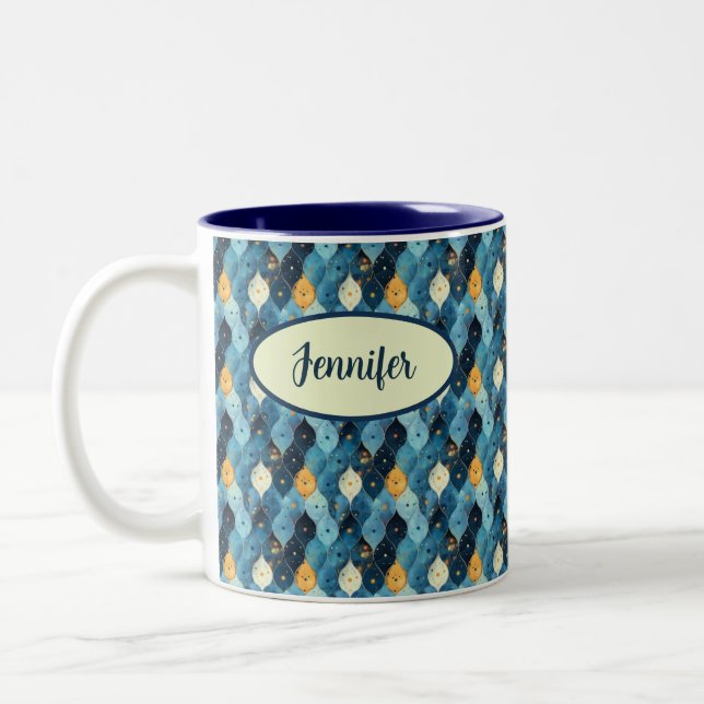 Em Dois Tons Caneca de Café Personalizada com Padrão Azul (Esquerda)