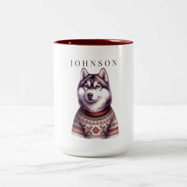 Em Dois Tons Caneca de Café Personalizada, Husky Siberiano Fest (Centro)