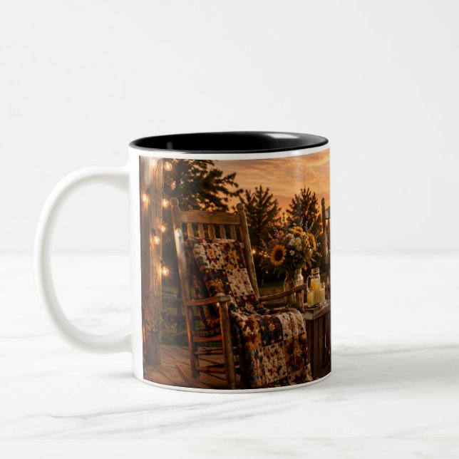Em Dois Tons Caneca de Café Pôr do Sol Farmhouse Rustic Chic Am (Esquerda)