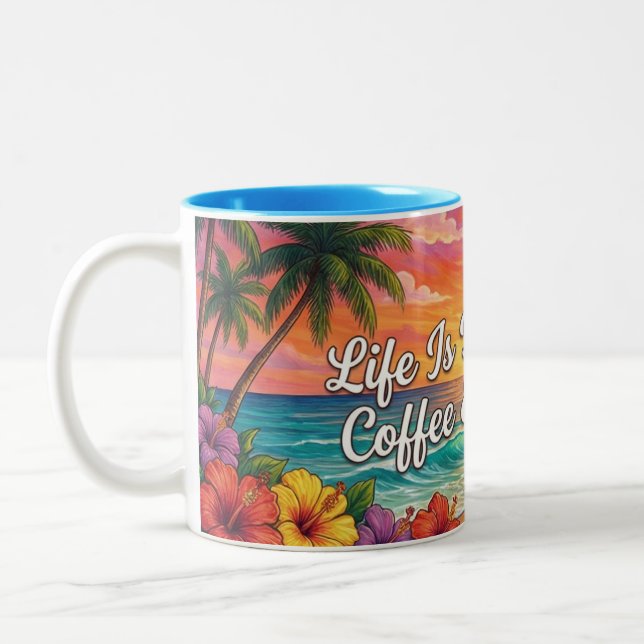 Em Dois Tons Caneca de Café Praia Tropical | A Vida é Melhor Co (Esquerda)