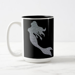 Em Dois Tons Caneca de Café Preta Mermaid Brilho Prateado