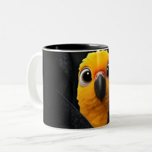 Em Dois Tons Caneca de Café Preto Peekaboo Papagaio Amarelo Fof