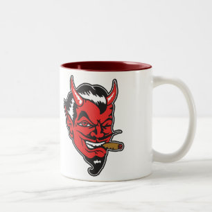 Em Dois Tons Caneca de café retro da cabeça do diabo
