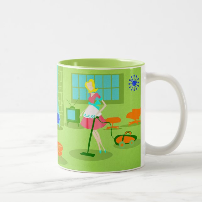 Em Dois Tons Caneca de café retro moderna da dona de casa do (Direita)