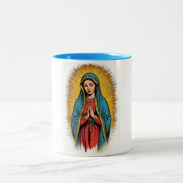 Em Dois Tons Caneca de Café Retro Virgem Maria (Centro)