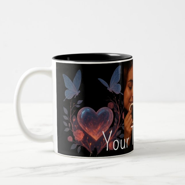 Em Dois Tons Caneca de Café Romântica com Foto Personalizada Co (Esquerda)