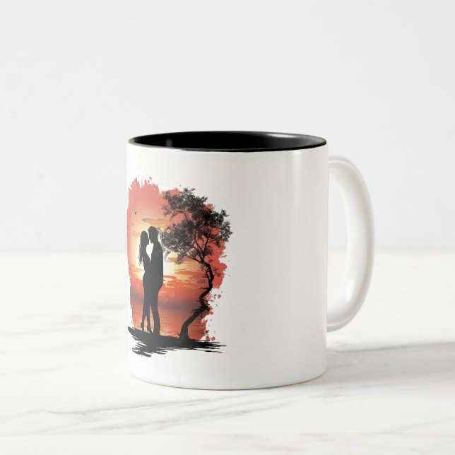 Em Dois Tons Caneca de Café Romântica para Casais (Frente Esquerda)