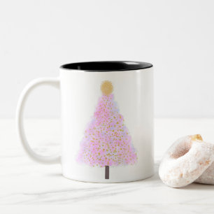 Em Dois Tons Caneca de café rosa da árvore de natal