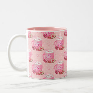 Em Dois Tons Caneca de café rosa e branca do Dia dos Namorados
