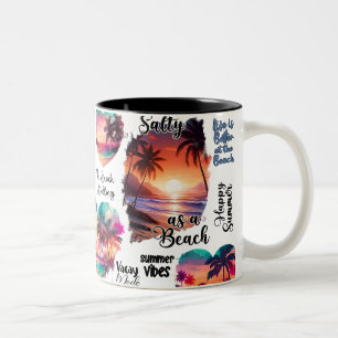 Em Dois Tons Caneca de Café Salty Sandy Happy Tropical Sunset