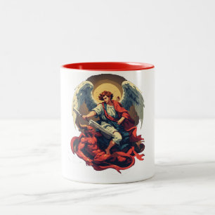 Em Dois Tons Caneca de café São Miguel Derrotando o Diabo