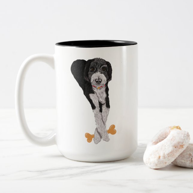 Em Dois Tons Caneca de Café Sheepadoodle e Osso (Com Donut)