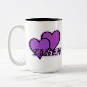 Em Dois Tons Caneca de café tomada dos corações roxos