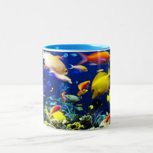 Em Dois Tons Caneca de café tropical dos peixes