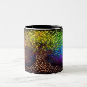 Em Dois Tons Caneca de Café Two-Tone Árvore Arco-Íris
